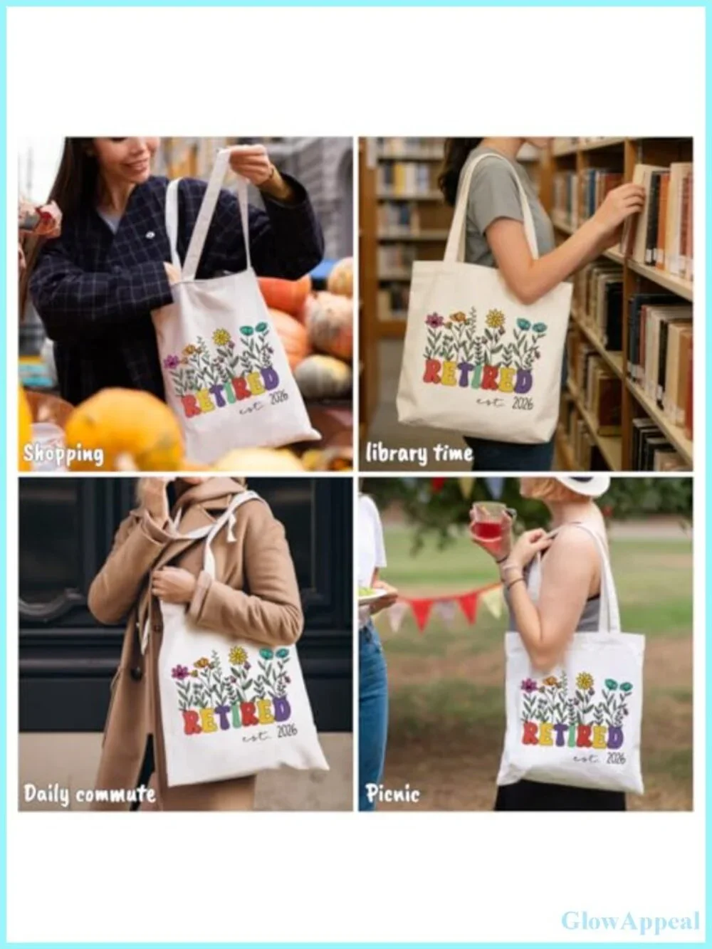 Retirement Gift Floral Canvas Tote Bag for Women, 2026 Large Shoulder Bag